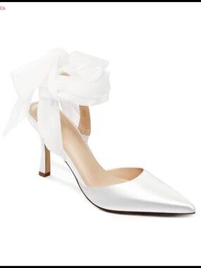 Lace Up Satin Heels Pointed Closed Toe Bridal Dress Shoes Low Heel Wedding Pumps